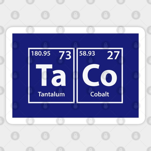 Taco (Ta-Co) Periodic Elements Spelling Sticker by cerebrands